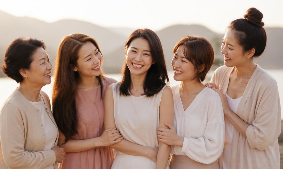 Diverse Asian women supporting one another on their next step